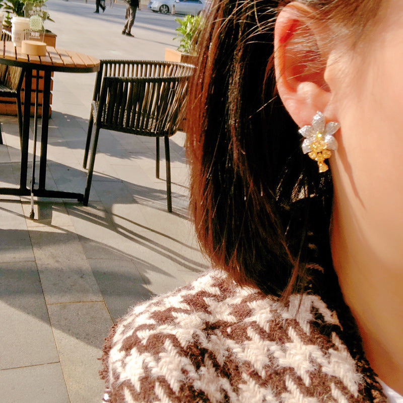 Asscher Yellow Sapphire Flower Stud Earrings