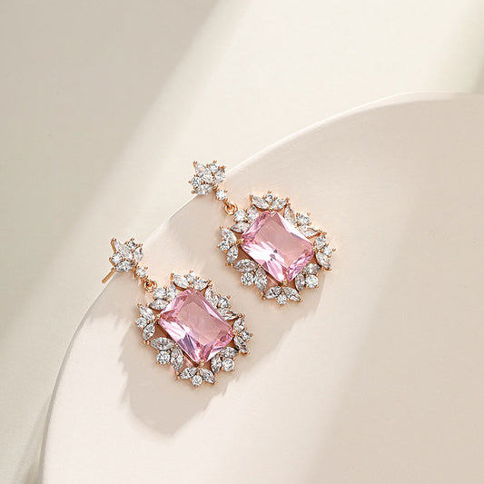 French Colored Square Zircon Stud Earrings