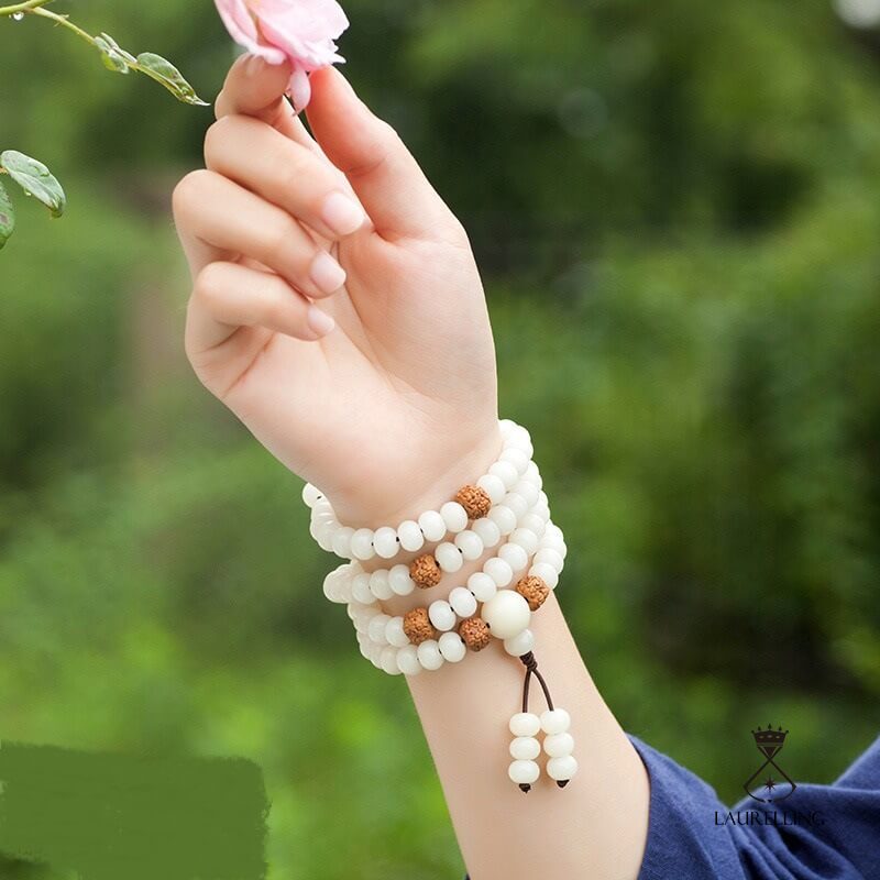 White Jade Bodhi 108 Beads Hand-held Rosary Bracelet