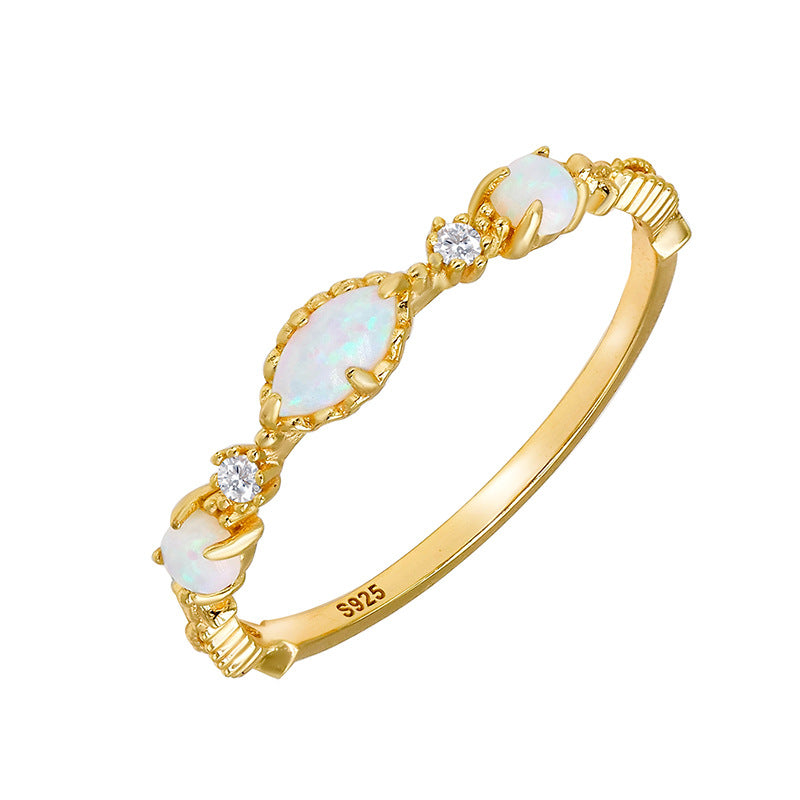 S925 Silver Plated 14K Gold Opal Zircon Ring for Women