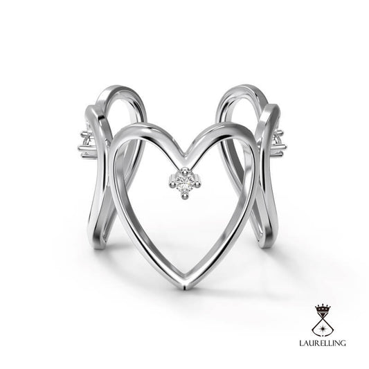 S925 Sterling Silver Heart Hollow Open Ring