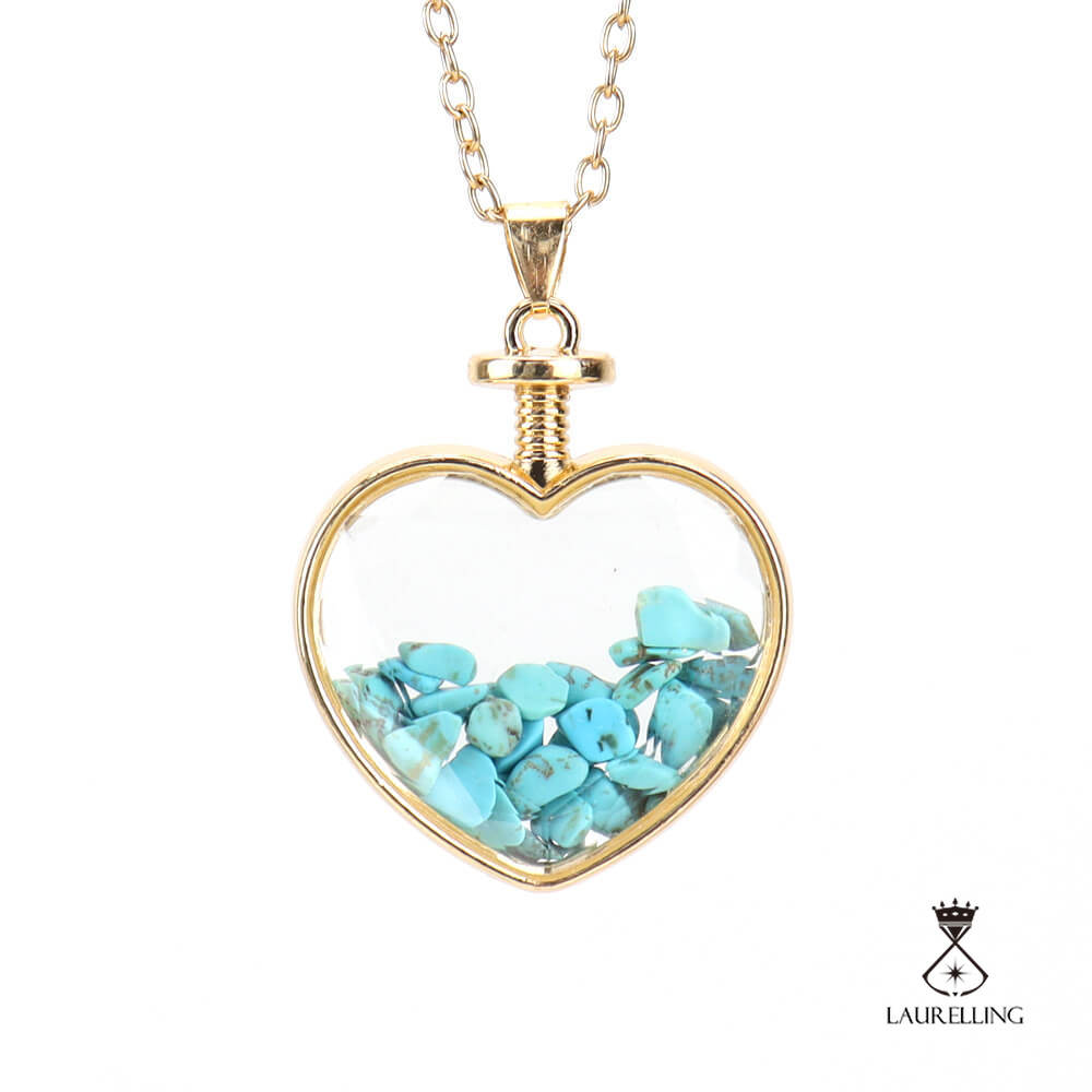 Crushed Stone Heart Glass Pendant Necklace