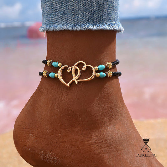Bead Love Heart To Heart Turquoise Double Anklet