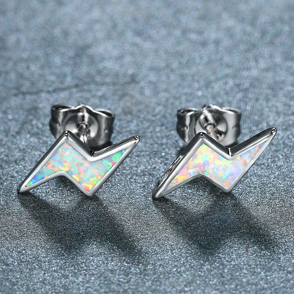 Fashion Simple Opal Lightning Stud Earrings