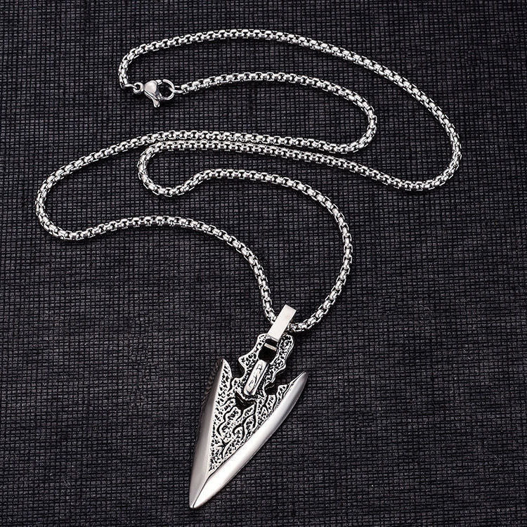Dark Vintage Stone Spear Arrow Pendant Necklace