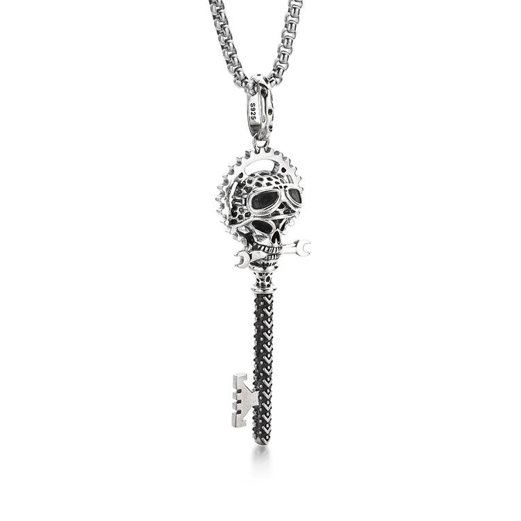 Sterling Silver Vintage Skull Key Pendants Necklace