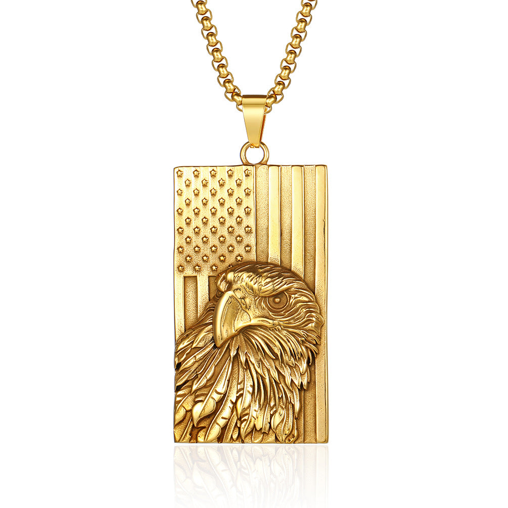 Stars and Stripes Bald Eagle Military Plate Pendant Necklace