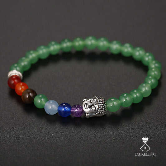 Green Aventurine Bead Buddha's Head Elastic Bracelet