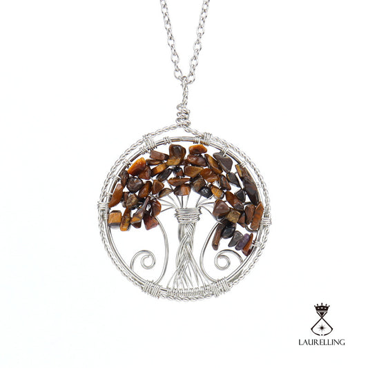 Double Loop Pendant Crystal Tree of Life Necklace