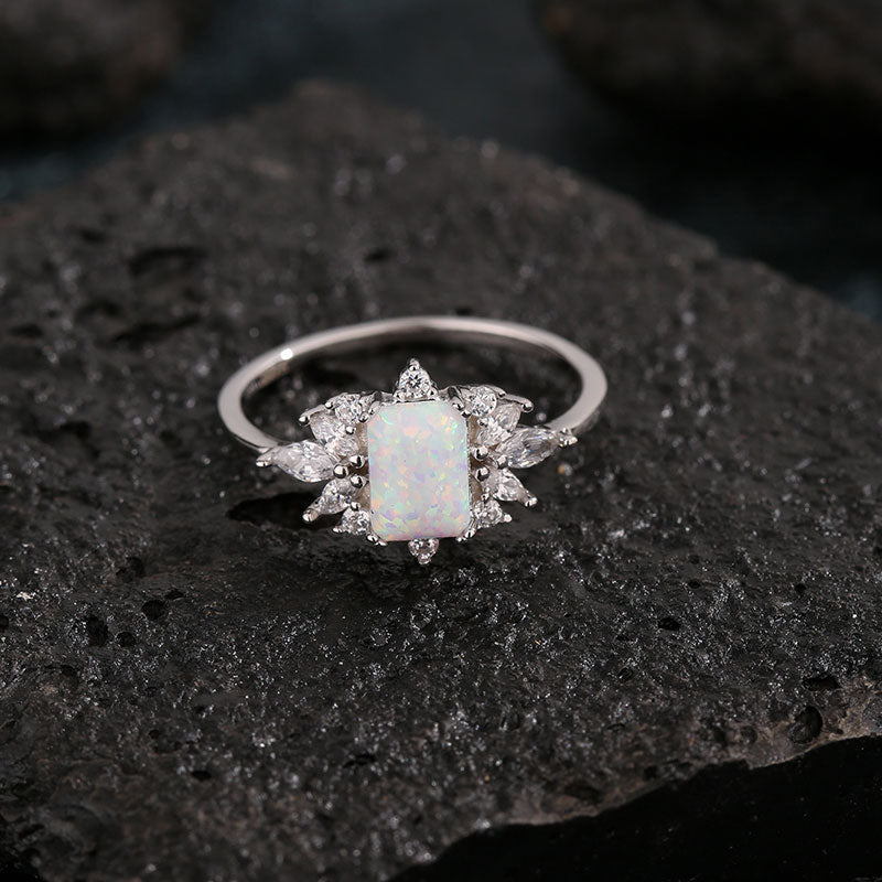 S925 Silver Inlaid Zircon Opal Ring