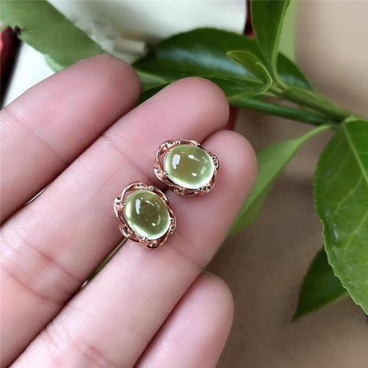 Oval Faxul Natural Prehnite Stud Earrings