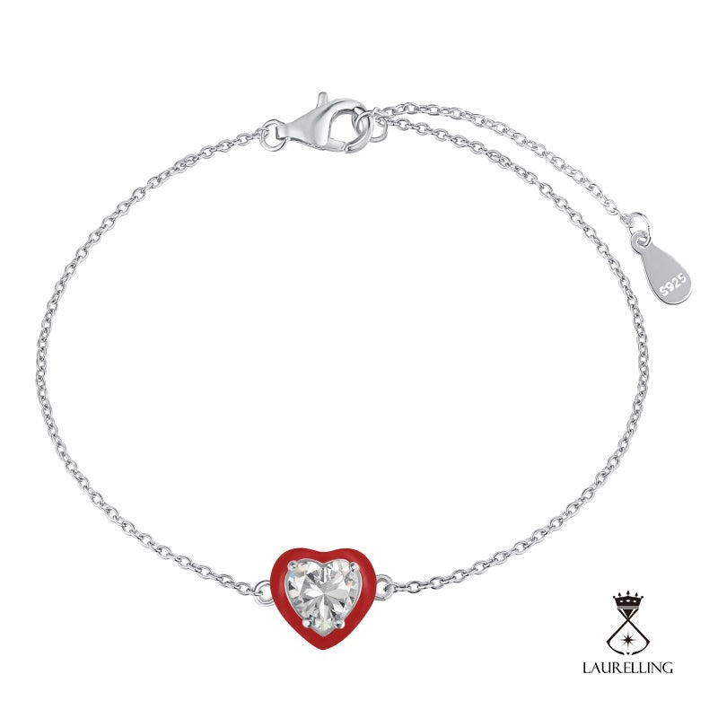 S925 Sterling Silver Red Drop Glue White Heart-shaped Zircon Bracelet