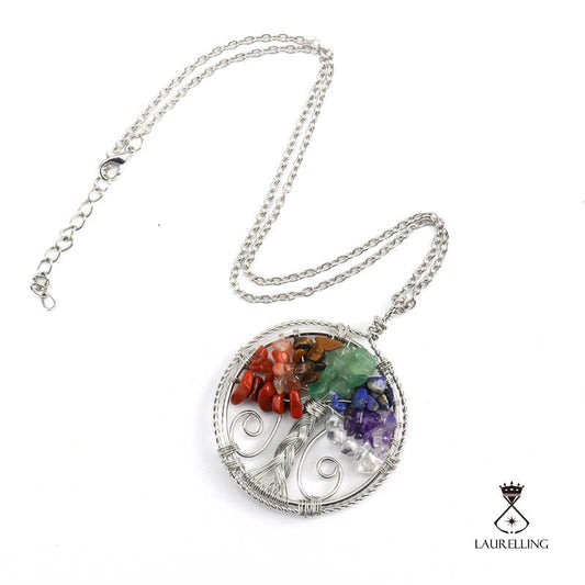 Crystal Tree of Life Double Loop Pendant Necklace