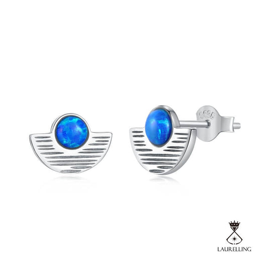 S925 Sterling Silver Blue Opal Half-round Stud Earrings