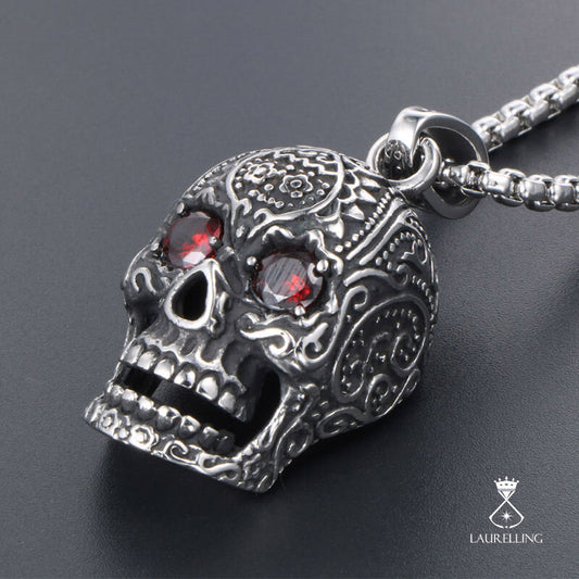 Vintage Punk Titanium Steel Red-eye Skull Pendant Necklace