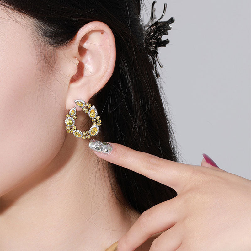 Drop Circle Floral Micro-encrusted Zirconia Stud Earrings