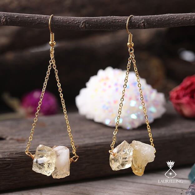 Quartz Gravel Gold Chain Dangle Earrings