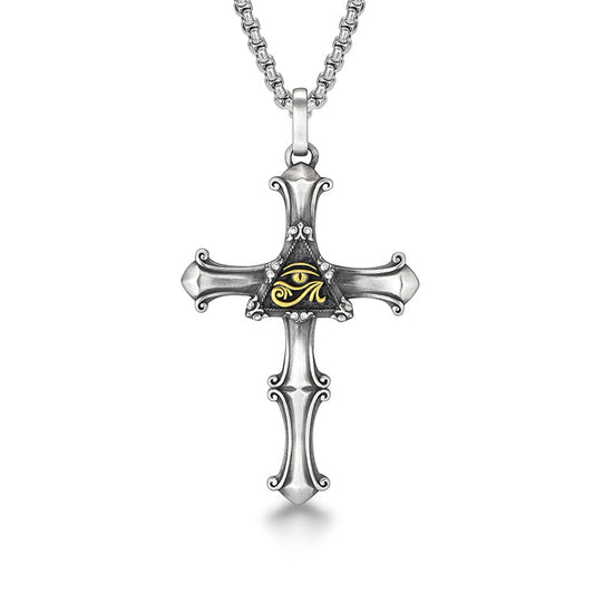 Sterling Silver Triangle Horus Eye Of God Cross Pendants Necklace