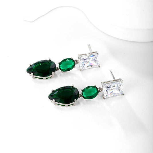 Vintage Artificial Stone Imitation Emerald Drop Earrings