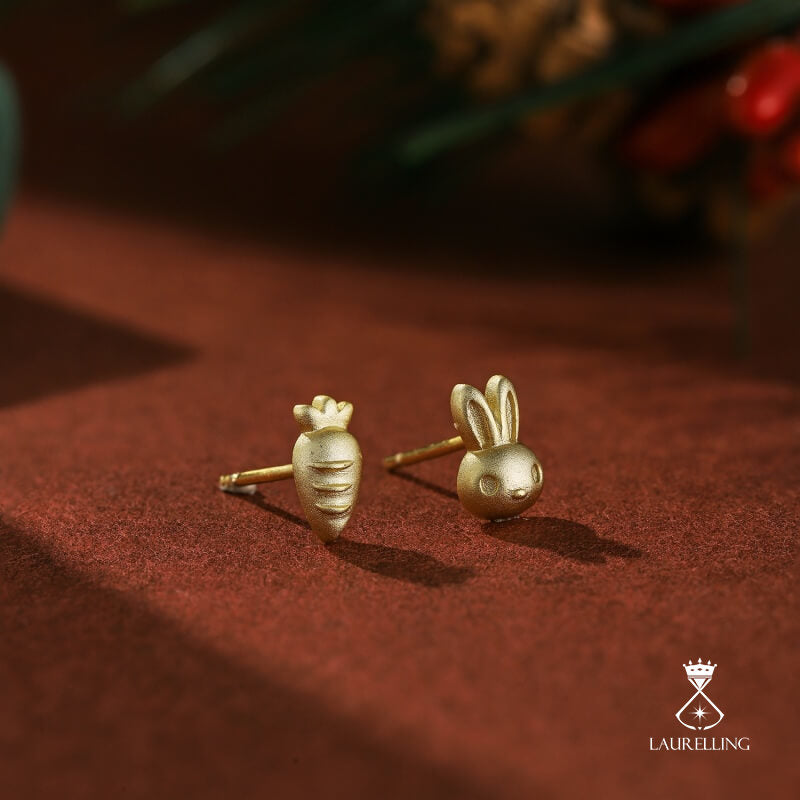S925 Sterling Silver Frosted Rabbit Carrot Stud Earrings
