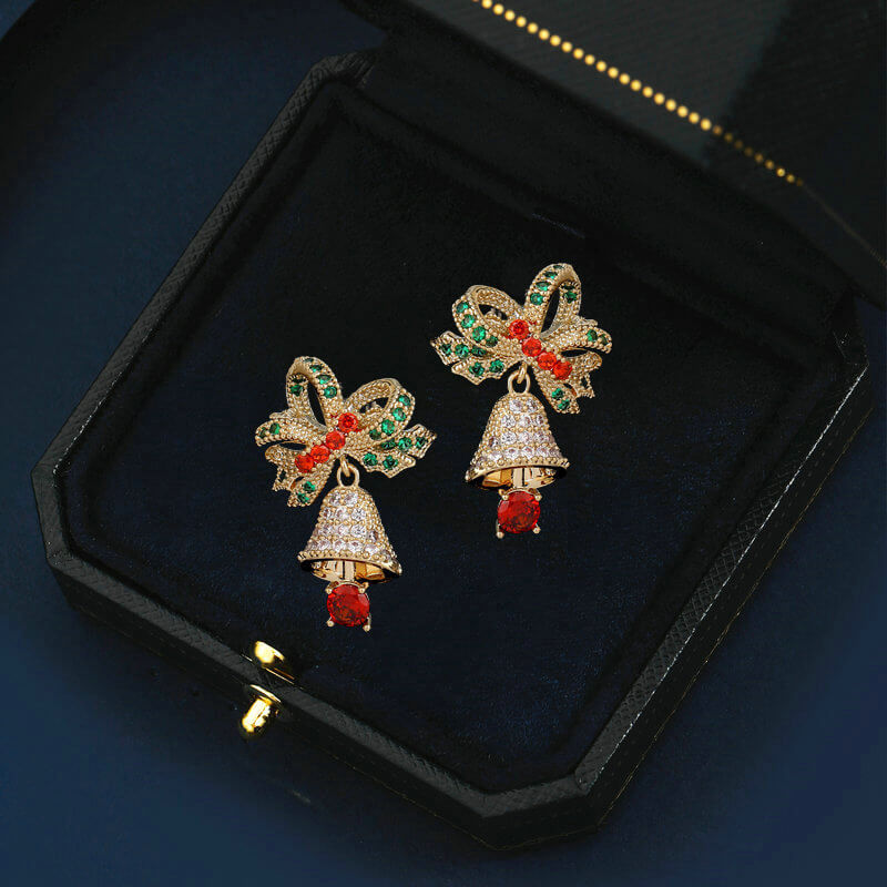 Christmas Bell Stud Earrings S925 Silver Needle Micro-inlaid Zircon Earrings