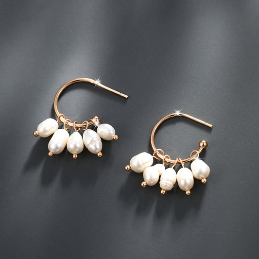Baroque Imitation Pearl Tassel Bead Stud Earrings for Women