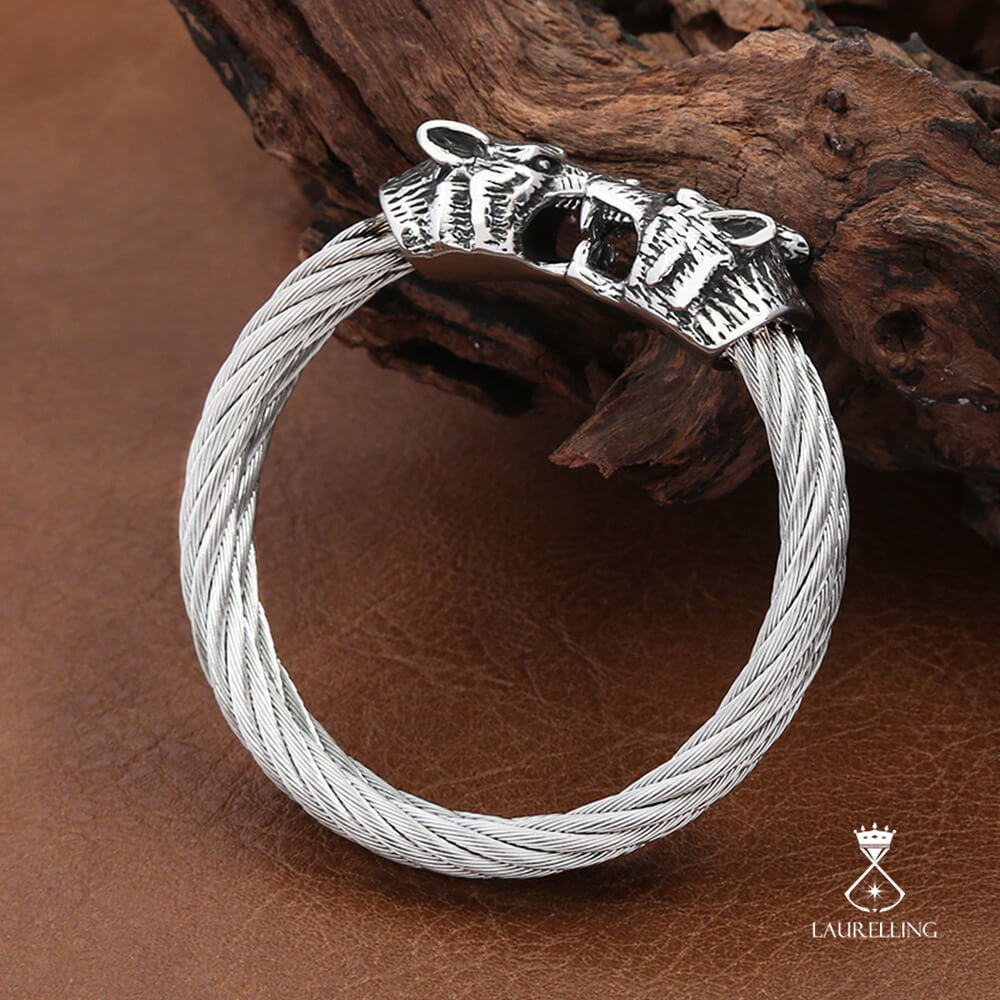 Viking Myth Titanium Steel Solid Open Adjustable Bracelet