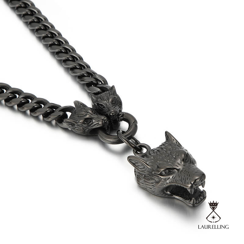 Titanium Steel Wolf Head Ring Buckle Bracelet