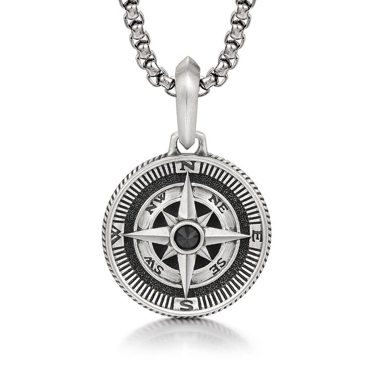Compass Sterling Silver Necklace Hip Hop Pendants Necklace