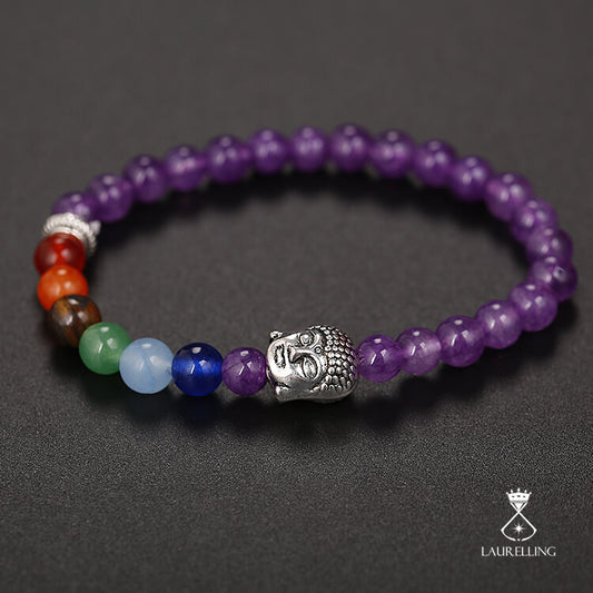 Amethyst Bead Buddha's Head Elastic Bracelet