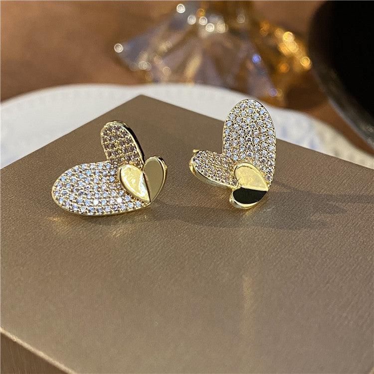 Heart To Heart Micro-inlaid Three-dimensional Love Stud Earrings