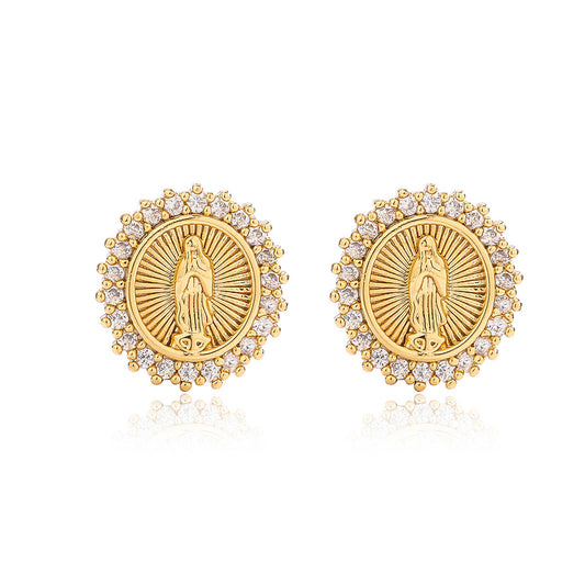 Halo Virgin Mary Totem Stud Earrings