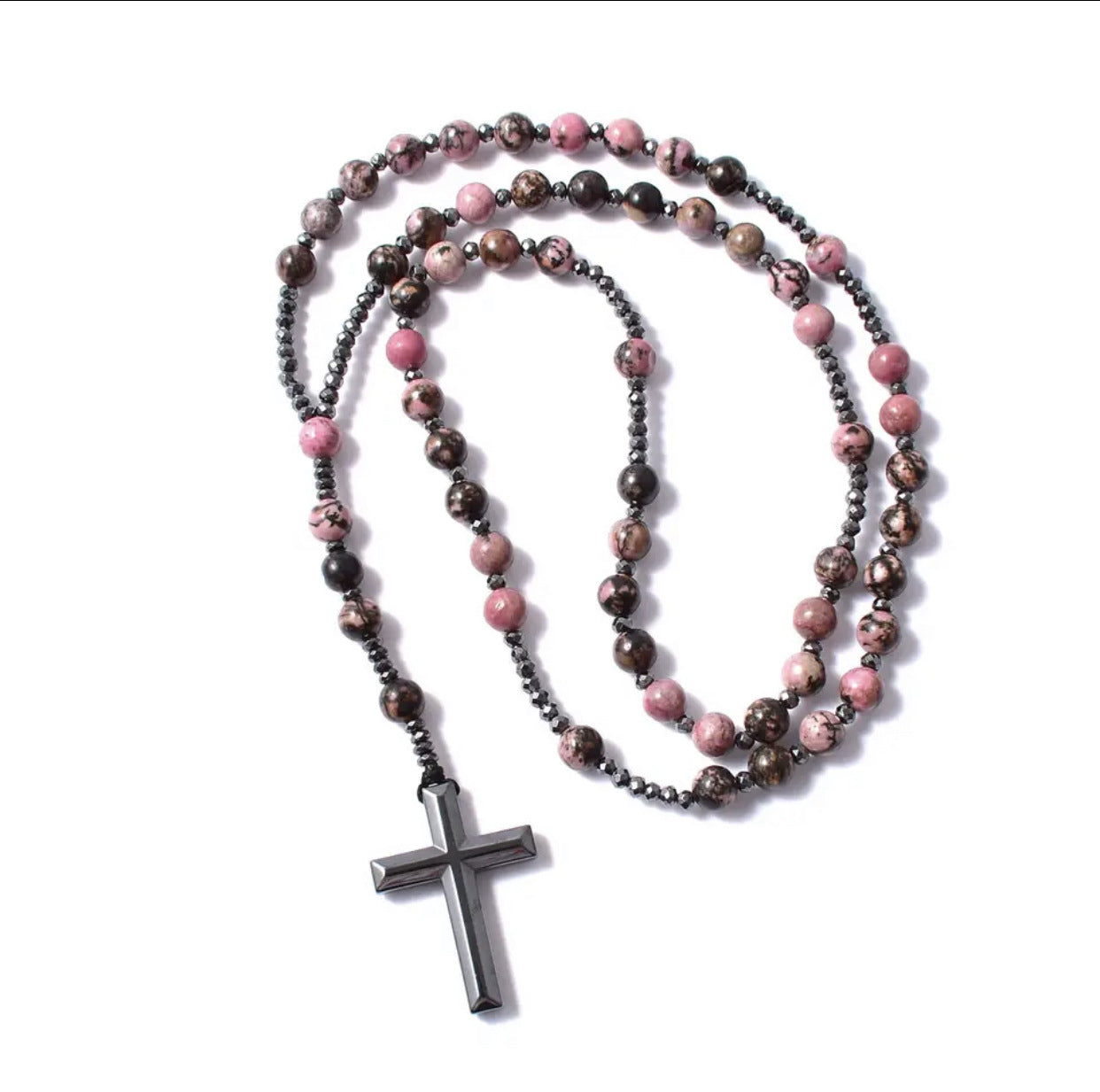 Cross Catholic Stone Rosary Necklace