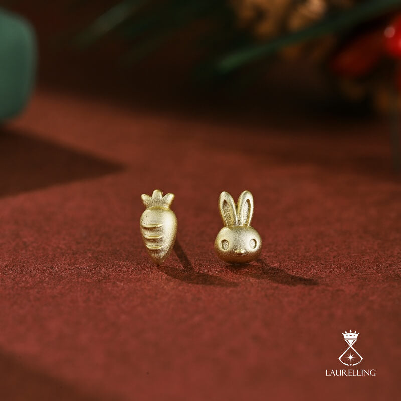 S925 Sterling Silver Frosted Rabbit Carrot Stud Earrings