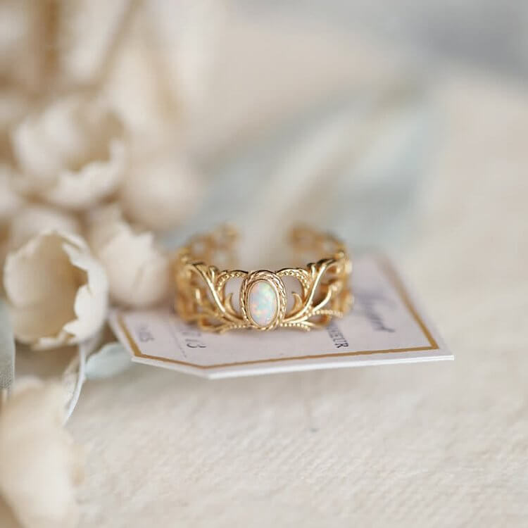 Opal Vintage Open Adjustable Gold Ring