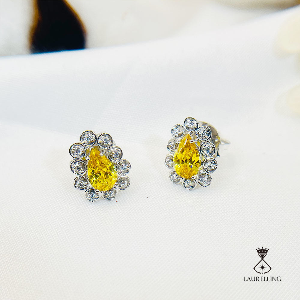 Halo Drip Yellow Stone Stud Earrings