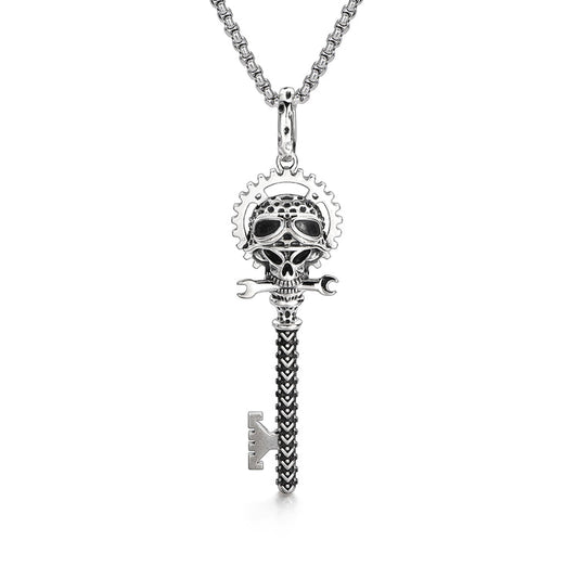 Sterling Silver Vintage Skull Key Pendants Necklace