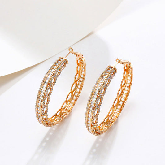 K-plated Gold-plated Zircon Round Large Hoop Earrings