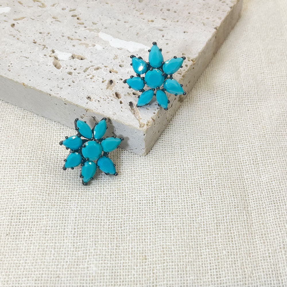 Seven Petal Faxul Turquoise Inlaid Stud Earrings