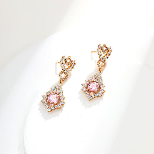 Vintage Elegant Micro Pave Zirconia Pink Stud Earrings