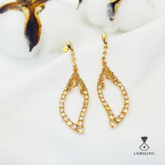 Channel Setting Gold Stones Leaf Shape Drop Earrings