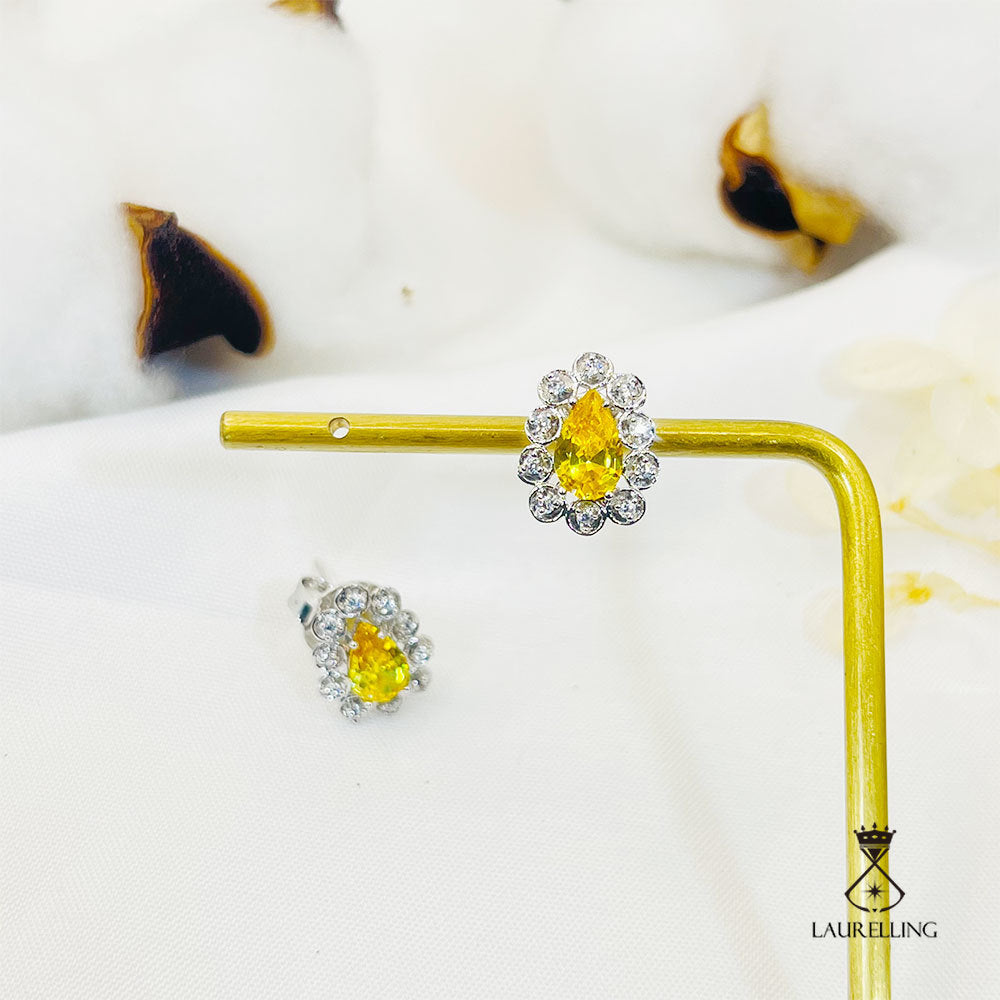 Halo Drip Yellow Stone Stud Earrings