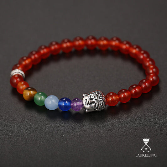 Red Stone Bead Buddha's Head Elastic Bracelet