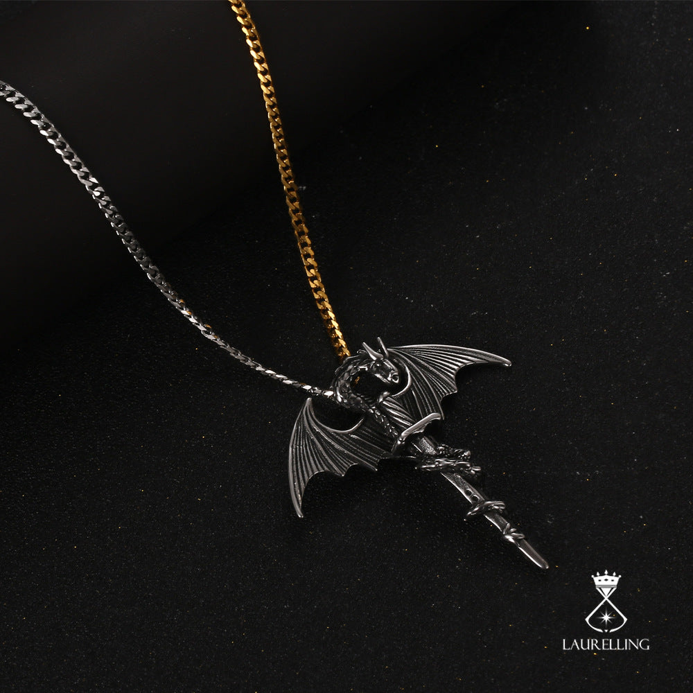 Titanium Steel Wing Dragon Sword Pendant Necklace