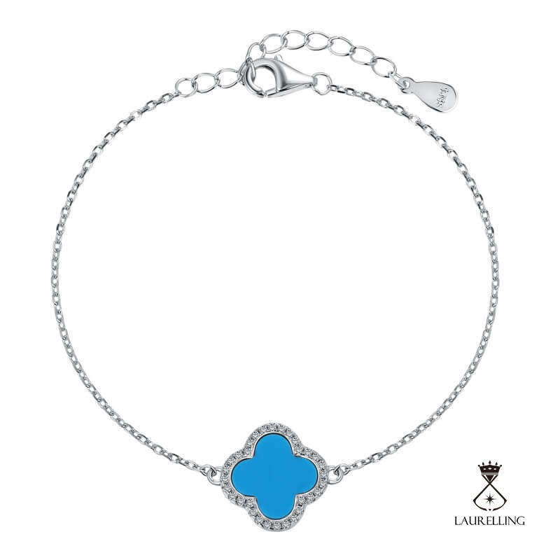 S925 Sterling Silver Turquoise Zircon Four-leaf Clover Bracelet