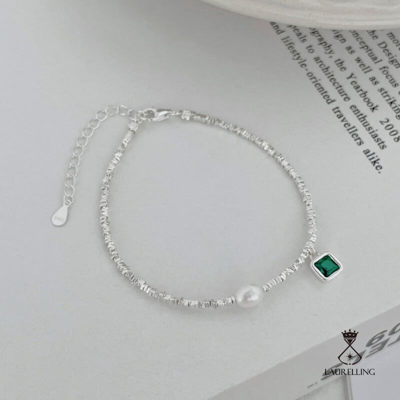 S925 Sterling Silver Pearl Square Green Zircon Bracelet