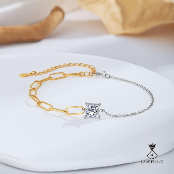 S925 Silver White Square Zircon Chain Bracelet