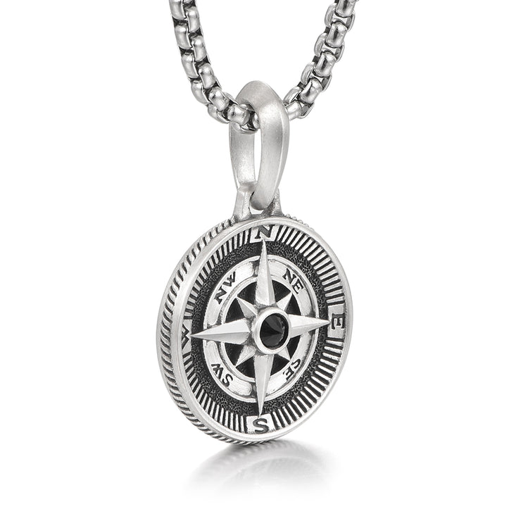 Compass Sterling Silver Necklace Hip Hop Pendants Necklace