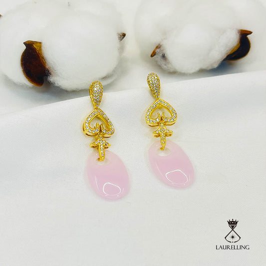 Golden Arrow Shape Pink Stone Drop Earrings