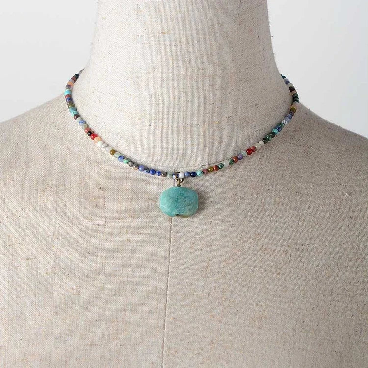 Geometric Amazonite Pendant Choker Mala Jewelry Necklace